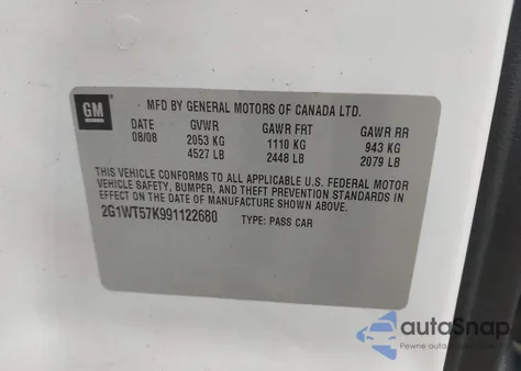 2009 Chevrolet Impala Lt z USA, uszkodzony, nr VIN 2G1WT57K991122680